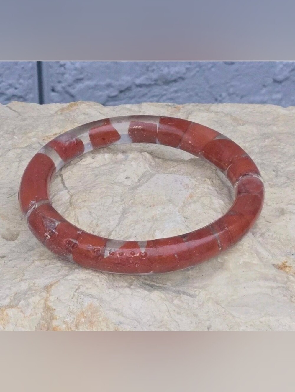Red Jasper  and Clear Resin Bangle Bracelet — Women's Jewelry